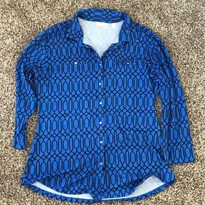 Blue and black patterned 3/4 sleeve top